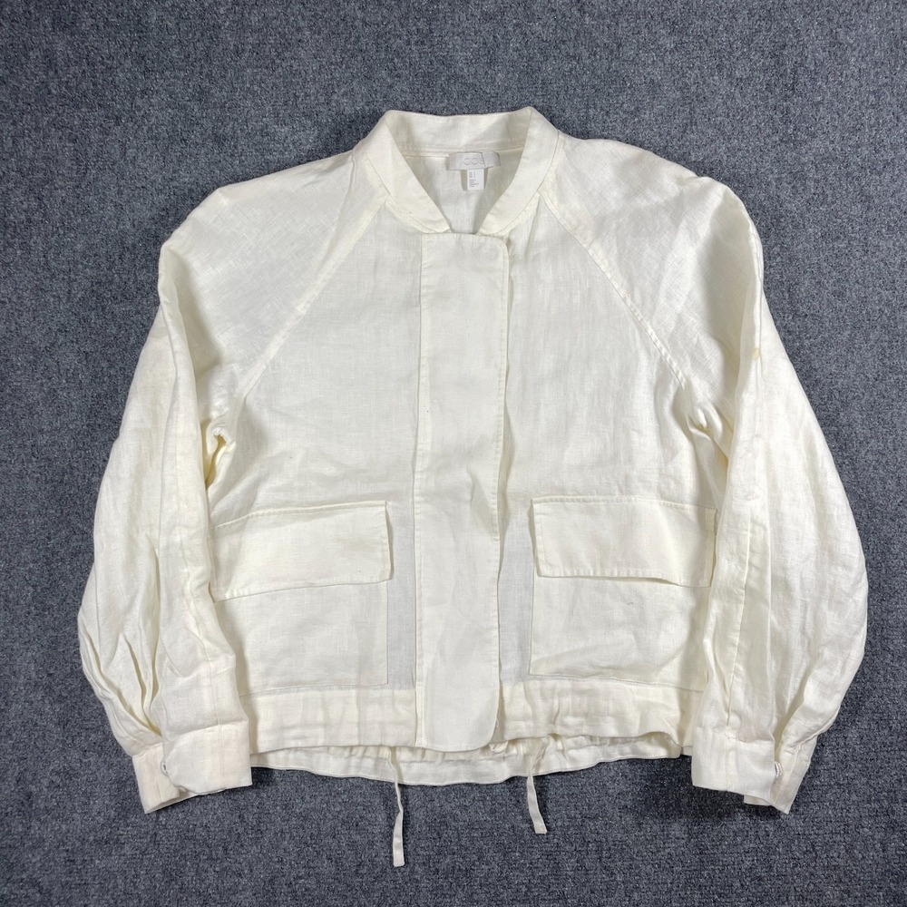 COS 100% Linen Utility Bomber Jacket Zip Up Drawstring Lightweight Classic
